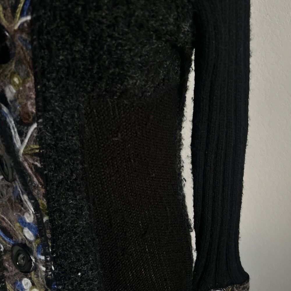 Liquid By Sioni Cardigan Black Embroidered Wool & Mohair Buttoned Sweater Sz L - Picture 7 of 11